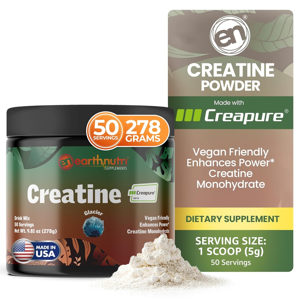 EarthNutri Creatin Monohydrát Powder - Čisté Creatine dodatek pro svalovou sílu, sílu a výkon - Non- GMO, Sugar- Free, Additive- Free - pro muže a ženy, ochucené 250g