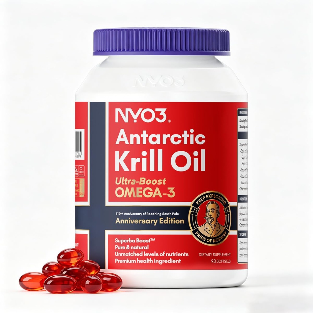 NYO3 Krill Oil Omega 3 dodatek 1000mg 90 Softgels EPA & DHA, čistý antarktický krilový olej s astaxanthin a 56% fosfolipidy Laboratorní test