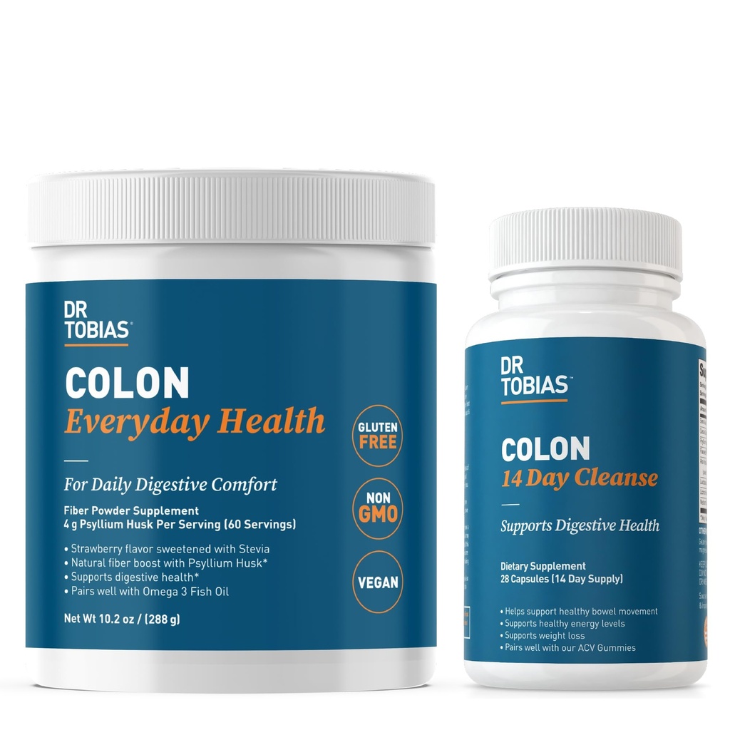 Dr. Tobias Colon 14 Den Čisté a Colon Každý den Zdraví, Pokročilý Gut Čistící Detox & Denní stravovací podpora s Psyllium Husk Fiber Powder, Dědičné Wellness Bundle, Non- GMO