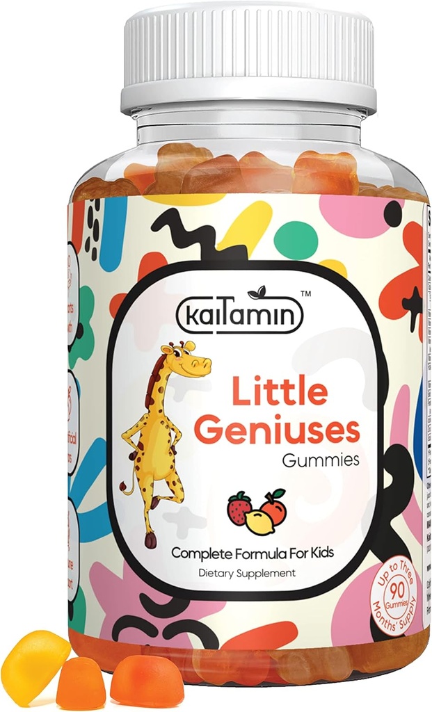 Děti multivitaminové žvýkačky Malé génie: Vitamíny C, D3, zinek, folát, pro imunitu, inteligenci, soustředění a růst. Vegan, Non- GMO, Organic, Gluten- zdarma 124; 90 Gummies 3 měsíce Dodávka