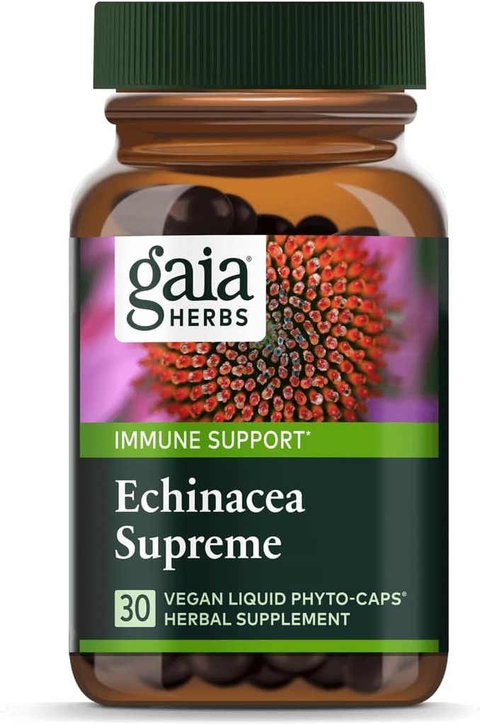 Gaia Byliny Echinacea Supreme - doplněk imunitní podpory - Echinacea Purpurea & Angustifolia Blend pro podporu imunitního systému - 30 Veganských tekutých fytokapslí (15denní dodávka)