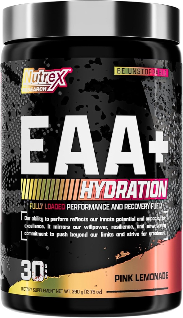 Nutrex Research EAA Hydratace 124; EAA + BCAA prášek 124; Muscle Recovery, síla, budování svalů, Endurance 124; 8G Essential Amino Acids + Electrolytes Acids 124; (Balení Moje Vary) 30 Služeb (Pink Lemonade)