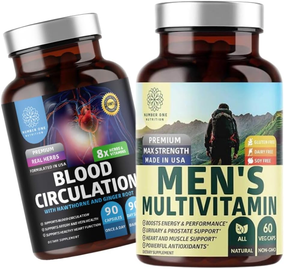 Number One Nutrition N1N Premium Men 's Daily Multivitamin [Vitamíny A C E D, hořčík, zinek] a dodatek k cirkulaci krve [8 Výkonné Byliny & Vitamíny], 2 Pack Bundle