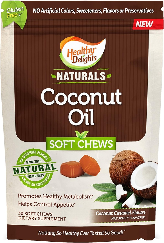 Zdravé pokrmy Naturals, Coconut Oil Měkké Chews, Promotes Zdravý metabolismus, Pomáhá kontrolovat appetit, Delicious Coconut Caramel Flavor, 30 Počet
