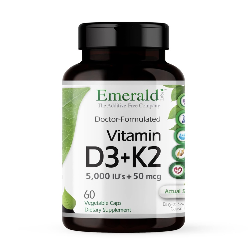 EMERALD LABS Vitamin D3 + K2 - Vitamin D & VitalDelta MK-7 pro podporu zdraví a srdce kostí * - Vegetariánská, bezlepková, klinická potence - 60 Zeleninové kapsle