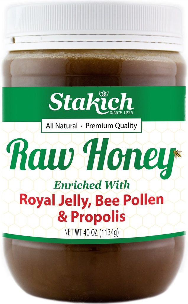 Stakich Royal Jelly, Bee Pollen, Propolis Raw Honey - čistý, nezpracovaný, nevyhřívaný - 40 Ounce