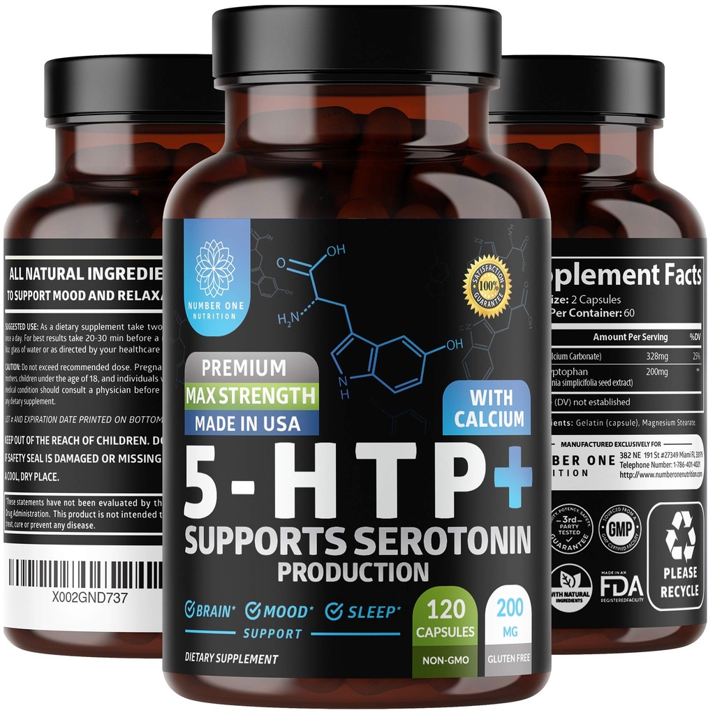 N1N Premium 5-HTP 200mg plus vápník, vyrobený z Griffonia Seed Extract, non GMO a gluten zdarma, 120 Caps