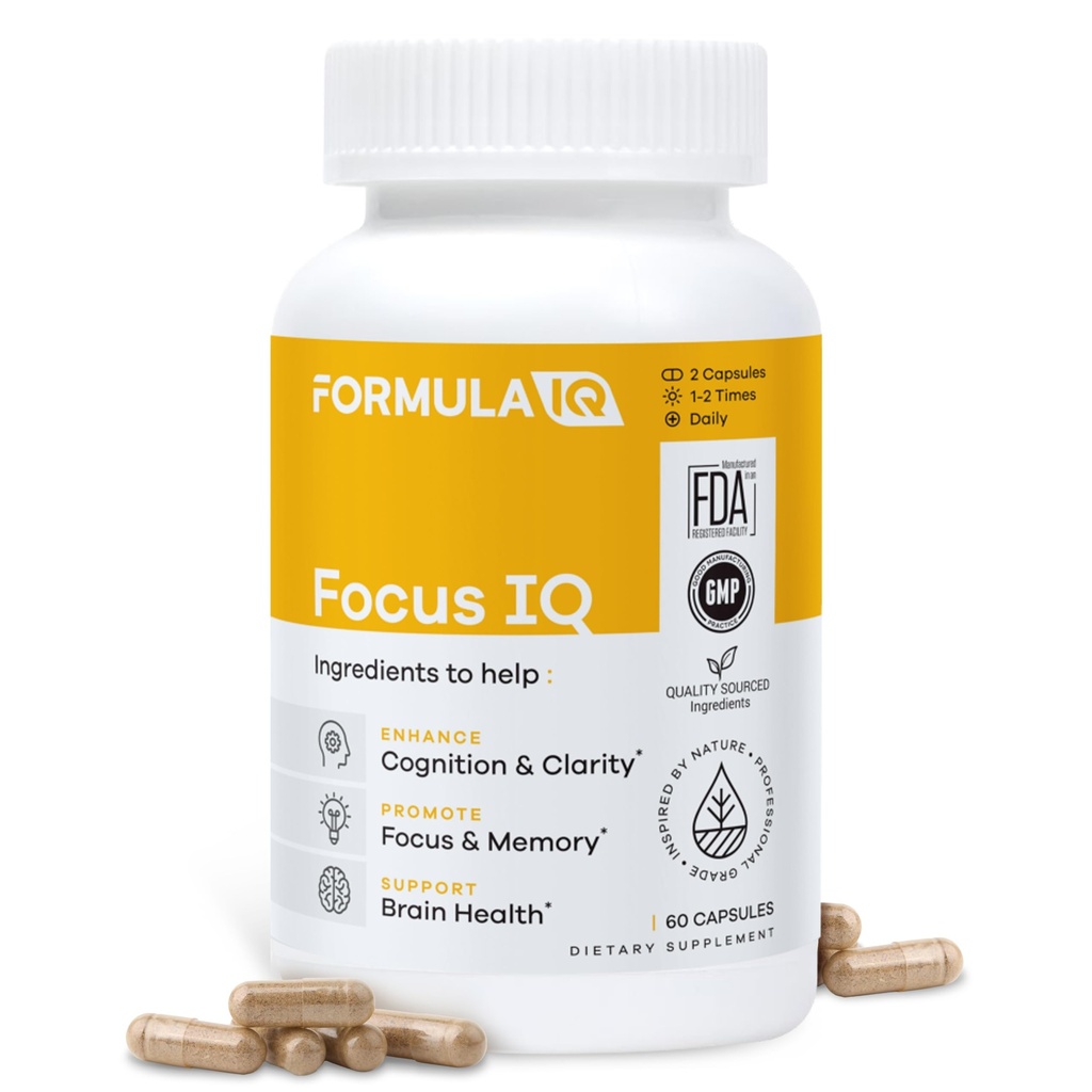 Formule IQ - Focus IQ - Mozkové doplňky pro paměť a focus - Paměťové doplňky - Kognitivní podpora - 60 Kapsle