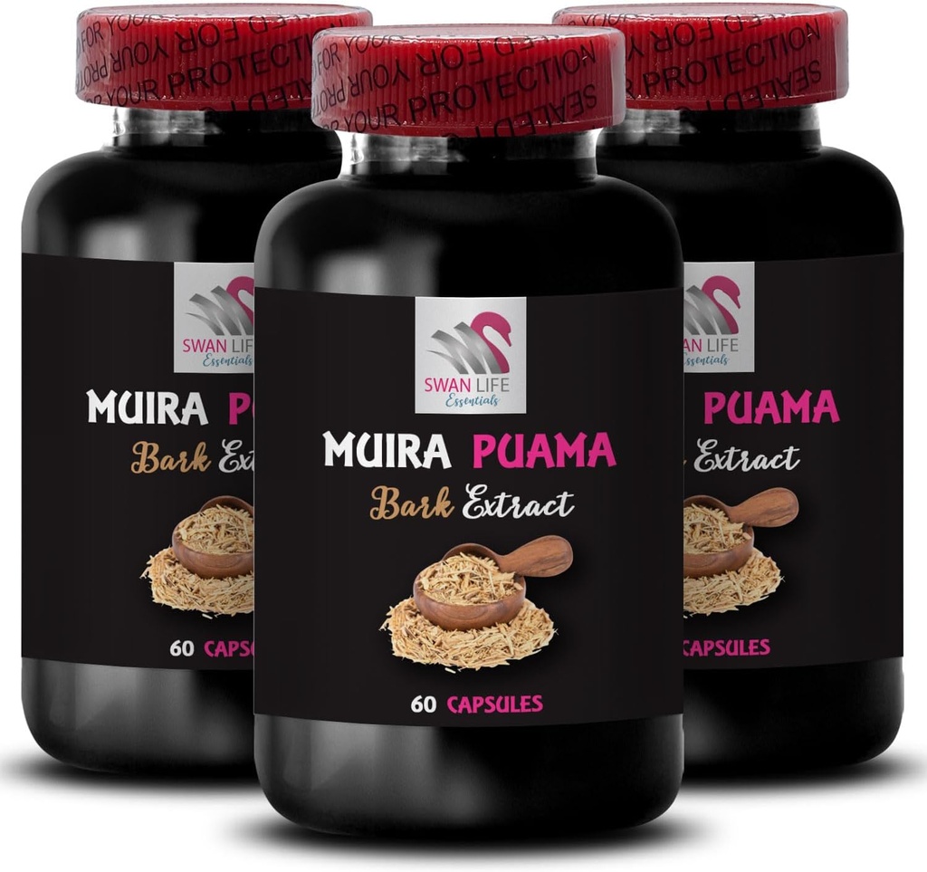 Herbal Support - MUIRA PUAMA BARK EXTRACT - Energy Synergy, Endurance Lift, Plant-Based Revive, Energizing Blend, Daily Recharge, Focus Power, Lifestyle Activation 3 Bottles 180 Capsules