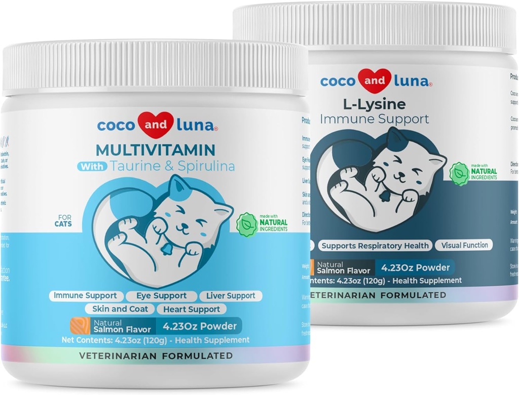 Lysin + Multivitamin pro kočky - Imunitní podpora, Zdraví pokožky a srsti, Oční podpora - s EPA a DHA, Taurin a Spirulina