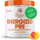 Geniální Energized Pre Workout Powder - Kofein Infuzní Pre- Cvičení Booster Dodatek s Beta Alanin & Alpha GPC, Žádné umělé Sweeteners nebo Barvy - 200mg Caffeine, 20 Servings, Sour Peach Rings
