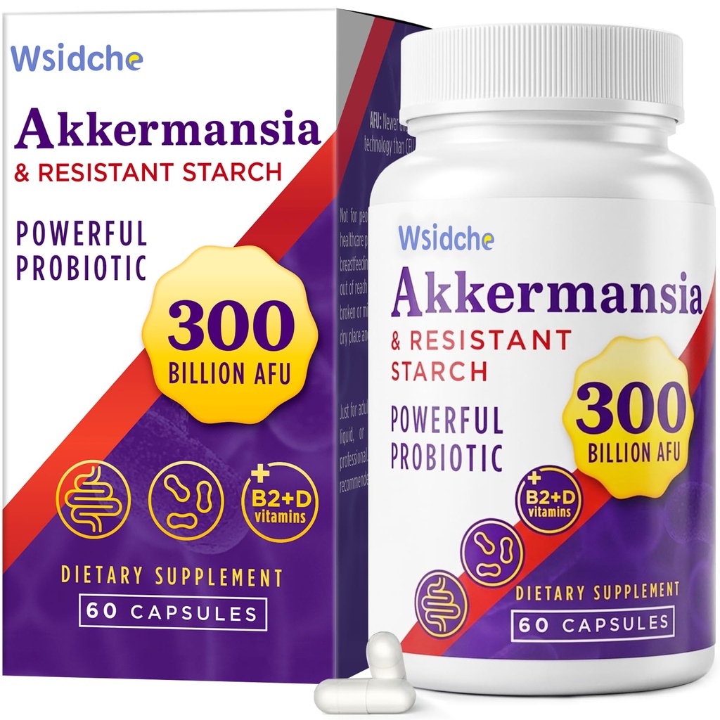 300 miliard AFU Akkermansia Probiotická 124; GLP-1 dodatek pro ženy a muže, Akkermansia Muciniphila pro GLP-1, stravovací, Gut, imunitní, Vylepšení Gut Digestive Lining funkce, Akka Superbiotika - 60 Caps