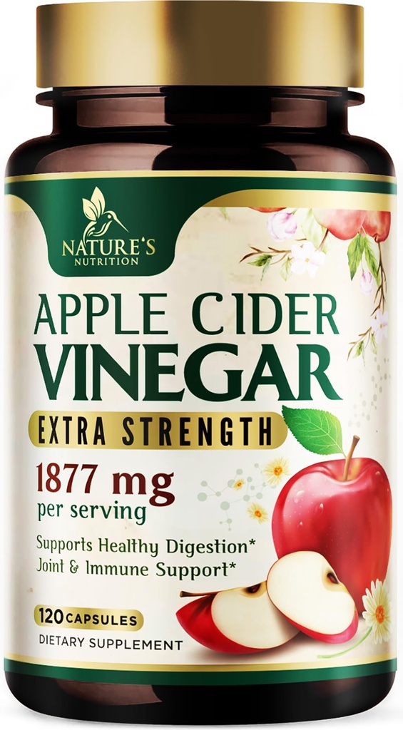 Jablečný ocet Kapsle 1877mg - Extra Strength Detox & Cleanse s vitaminem D & Zinek - Premium ACV pilulky se společnou přírodní stravovací & imunitní podpora - vegetariánský dodatek - 120 Kapsle