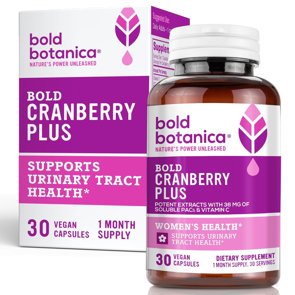 Bold Cranberry Plus - 36 mg PACs - 100% rozpustný PAC- Močový Trakt UTI Support- Cranberry pilulky pro ženy & Men- s Non- GMO vitaminem C - 30 Veganské kapsle