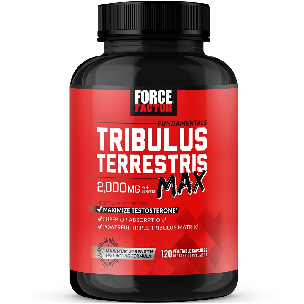 FORCE FACTOR Tribulus Terrestris Max pro muže, Testosteron Booster a mužský Vitality Dodatek, pro Superior Absorpce, 2000mg, 120 Kapsle