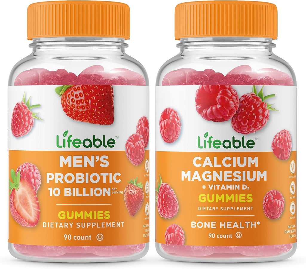 Lifeable Men 's Probiotic 10 Milion + hořčík vápenatý, Gummies Bundle - Velký Ochutnávání, Vitamin dodatek, gluten zdarma, GMO zdarma, Žvýkací guma