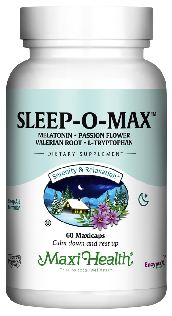 Maxi Zdraví Dospělí Bylinné Sleep- O- Max s kořen Valerian, Melatonin, Tryptofan, Passionflower - Přírodní spánkový doplněk - Recepce pro podporu klidného spánku