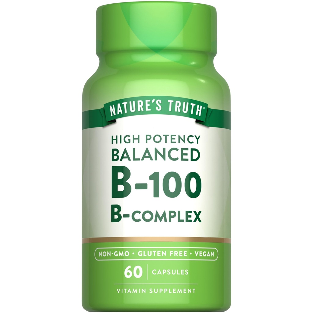 Nature 's Truth Vitamin B Komplex 124; 60 Kapsle 124; High Potency B-100 B-124; Non- GMO & gluten zdarma dodatek