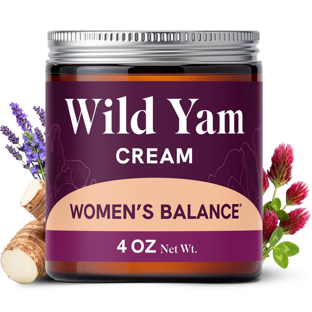 Wild Yam Cream pro Hormon Balance 124; 3450mg Wild Yam pro Bylinné Menopauze & PMS Support 124; Obohacený o Vitex, Black Cohosh, Lavender & More I124; Estrogen & Progesterone Free Balancing Cream 124; 4 Oz.
