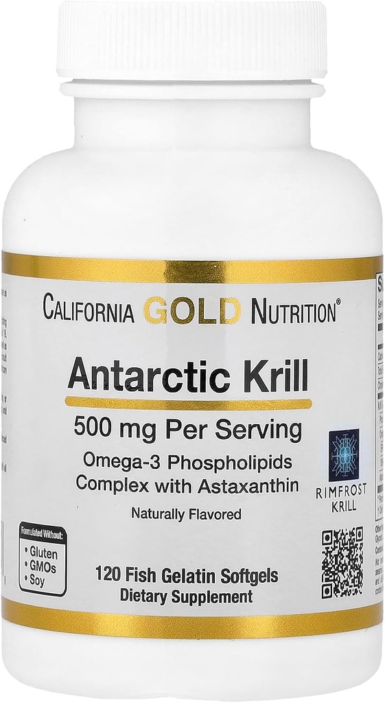 California Gold Nutrition Antarctic Krill Oil, Ultra- High Omega-3 s astaxanthin, přírodní jahoda & Lemon Flavor, non GMO, gluten zdarma, 500 mg, 120 Fish Gelatin Softgels, 2 balení