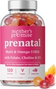 Prenatální vitaminové gumy s DHA PHARMAN 124; Vegan Prenatal vitaminy pro ženy s Omega 3, Methylfolát, Cholin & D3, těhotenské vitaminy pro vývoj plodu PHARMAN 124; Gummy Multivitamin dodatek, 120 Počet