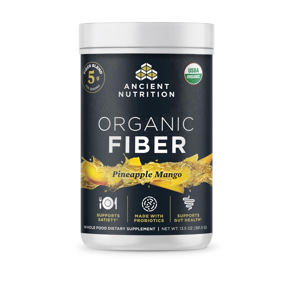 Starověká výživa Organic Fiber Powder, Ananas Mango, Soluble Fiber from Acacia & Konjac Root, Podporuje stravitelné zdraví, Reduces Bloating, 13.5 oz