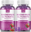 Glycinát hořečnatý Gummies 400 mg, vysoce absorpční Glycinát hořčíku s draslíkem, vápníkem, vitaminem D, B6 & CoQ10 pro noc, Muscle Support Cranberry Flavor 60 Count (2 balení)