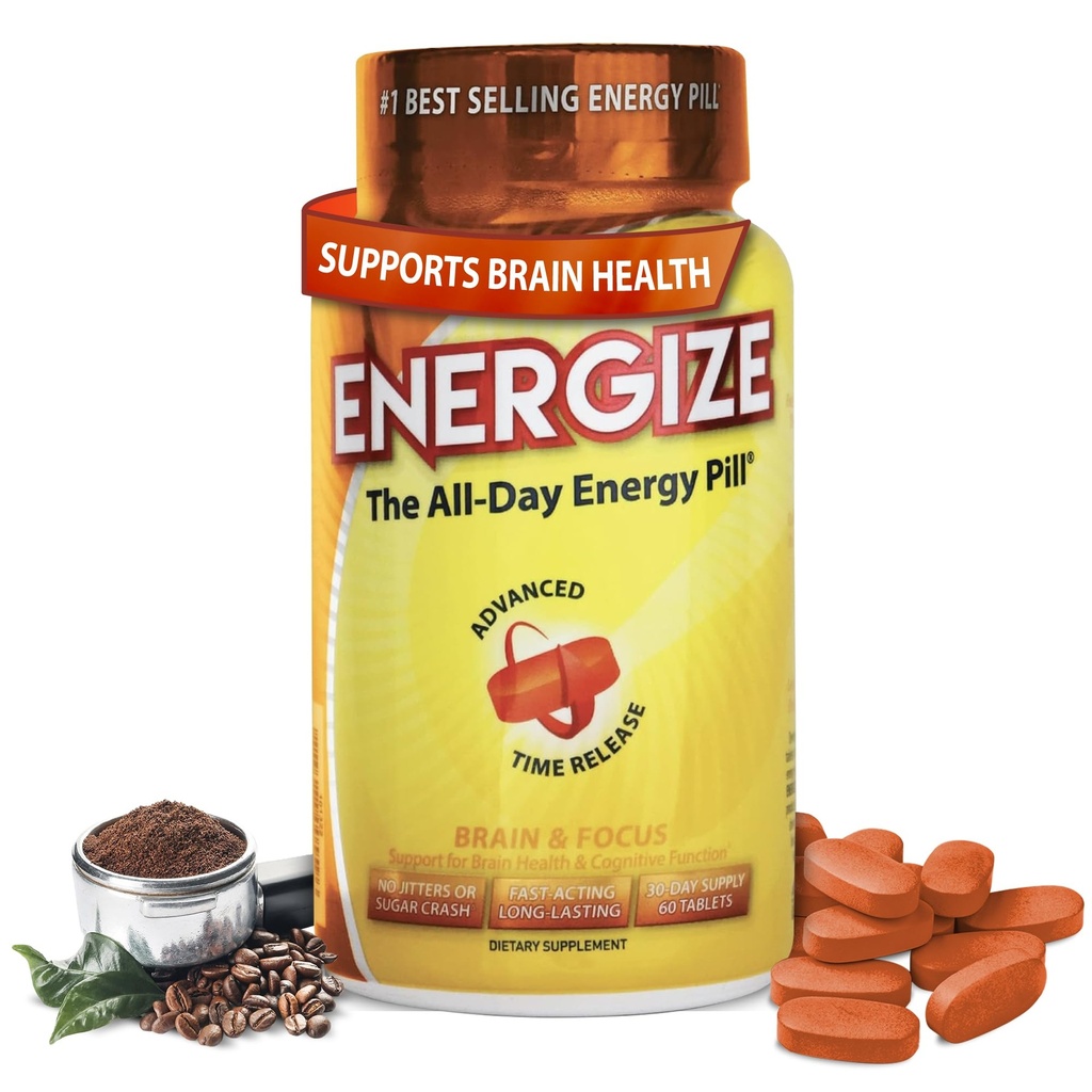 iSatori Energize Brain & Focus Caffeine Pills - Rychlé hraní All Day Energy Pills, Brain Booster, Energy and Focus Dodatek, Time Release Caffeine znamená žádné Jitters, No Crash (60 Tablety)
