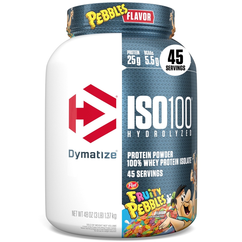 Dymatize x Fruity Pebbles ISO100 syrovátkový prášek izolát, 25g proteinu, 5,5g BCAA, 120 Cal., gluten Free, 1g tuku, 1g cukru, 2g karbu (45 servisů)