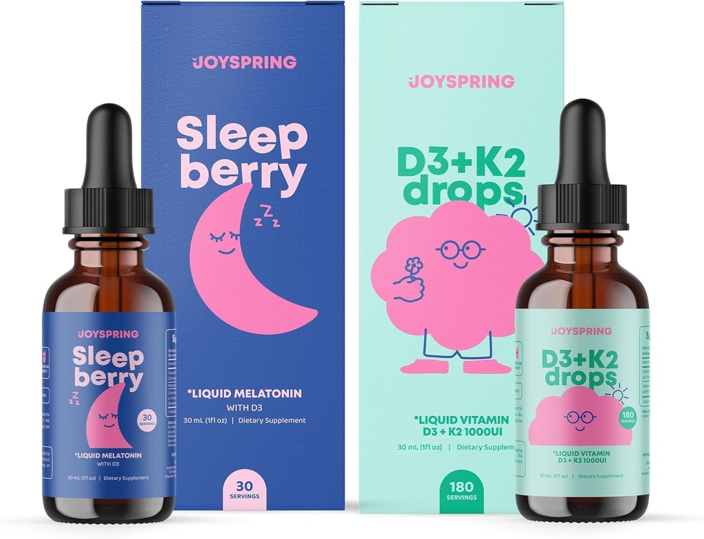 JoySpring Vitamin D3 K2 pro děti může podporovat zdravý imunitní systém Vitamin D pro děti a tekutý melatonin pro děti Podpora spánku