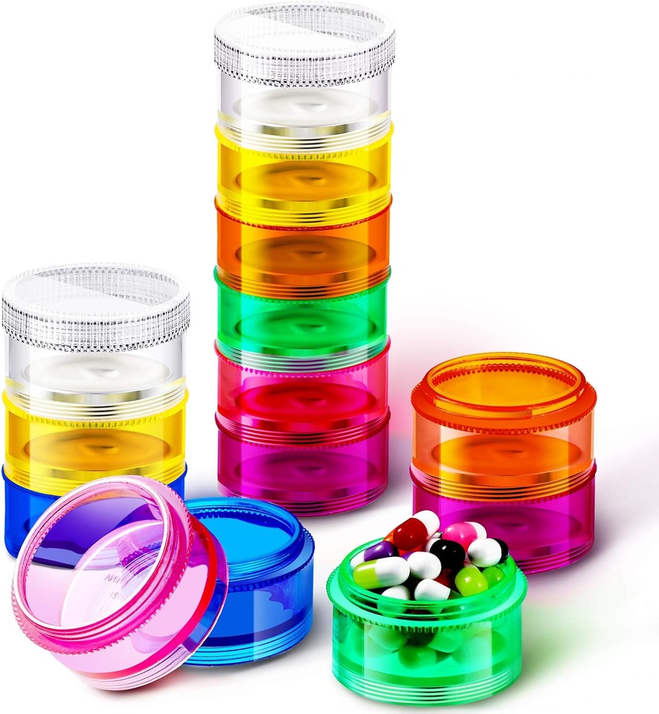 Sierry 7 dní Stackable Pill Organizátoři 7 Komory kulaté Pill Boxy Tower Týdenní Vitamin Individuální skladovací kontejnery Cestovní kufry s Lids pro léky, vitamíny a doplňky (2 sady)