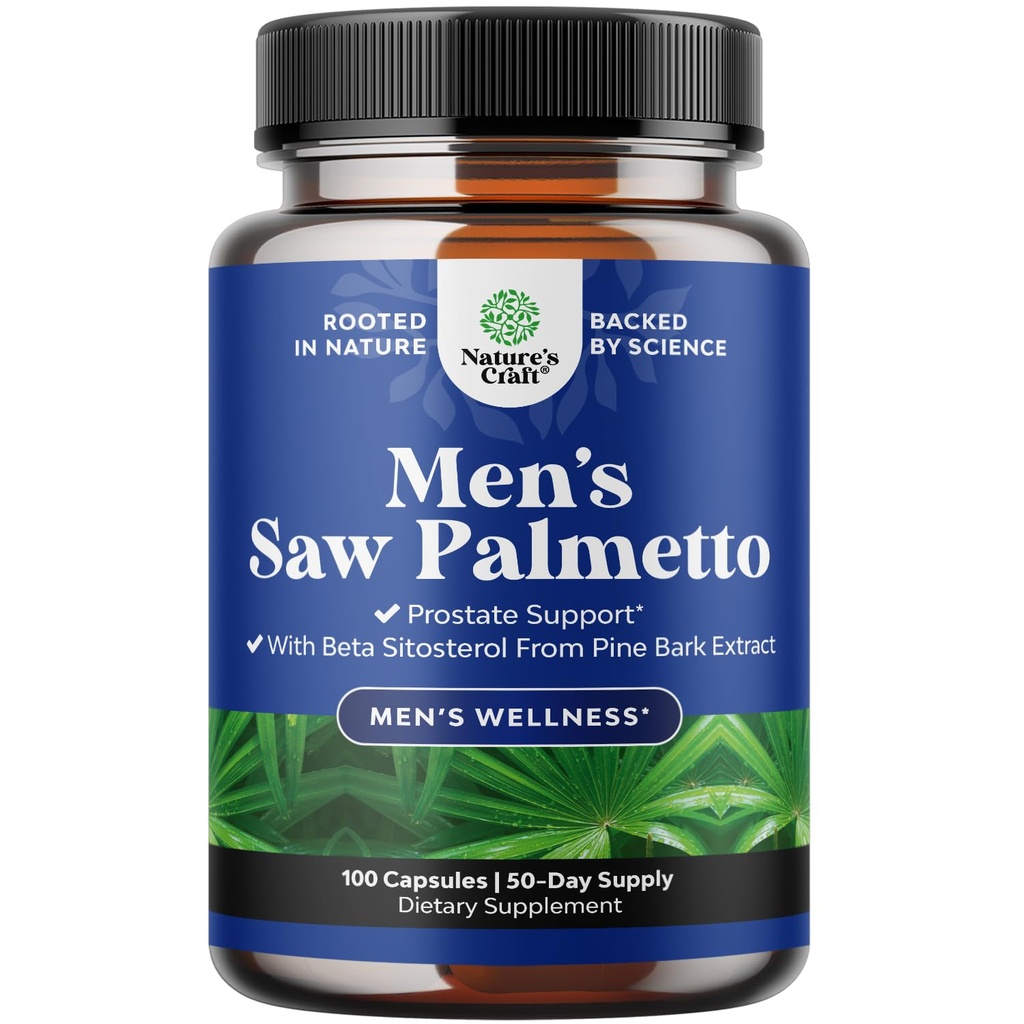 Natures Craft Saw Palmetto pro muže s Beta Sitosterol - Saw Palmetto Extract Prostate Health Supplement pro muže Kontrola močového měchýře a podpora prostaty - Obnova vlasů Dodatek