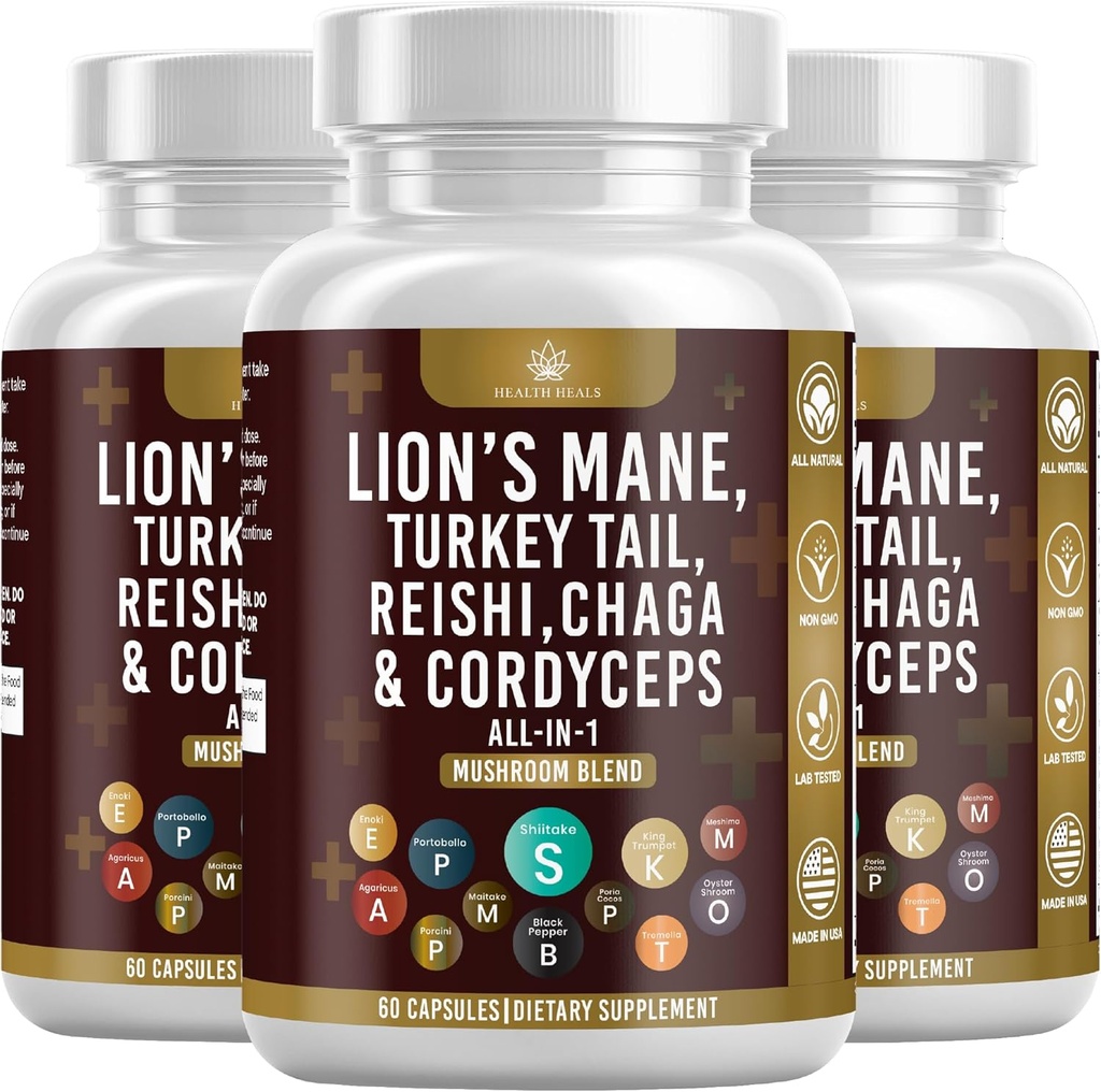 Houbový dodatek s lví hřívou krůtí ocas Reishi Cordyceps Chaga Marshmallow Root - 180 Počet