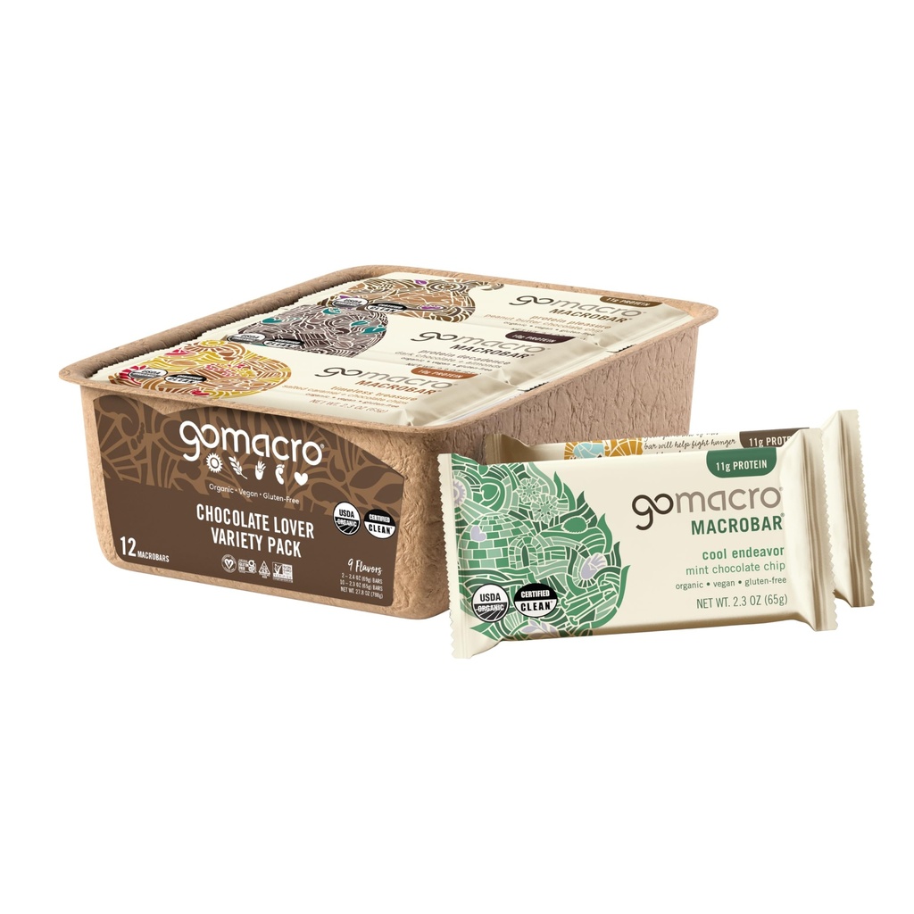 GoMacro MacroBar Organic Vegan Protein Bars - Chocolate Lover Variety Pack (2.3 Ounce Bary, 12 Počet)