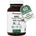 PRISTINE 'S N- acetyl L- cystein (NAC) 600MG 60 Day Supply Supply Capsules - Glutathione & Játra Detox Support - Potenciální antioxidant - Vegan, gluten zdarma, Non GMO skleněná láhev