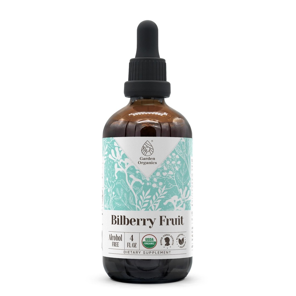 Bilberry Fruit USDA Organic Alcohol- Free Extract 124; Dietní dodatek, high- potency tinktura 124; Vyrobeno z Bilberry (Vaccinium Myrtillus) Sušené ovoce 4 oz
