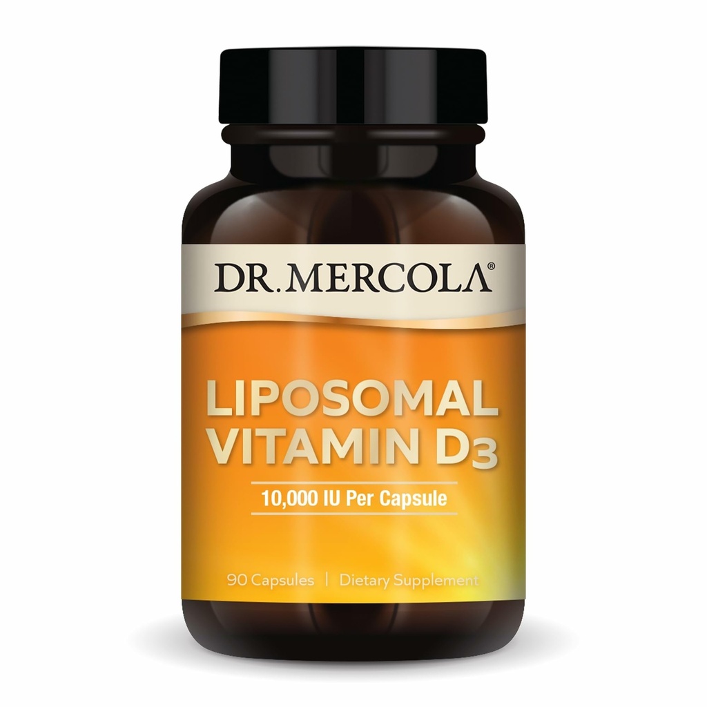 Dr. Mercola Liposomal Vitamin D3 - Podporuje srdce, kosti a imunitní zdraví - 10 000 IU per Serving - Non- GMO, Soy Free & gluten Free - 90 Kapsle (90 Služeb)