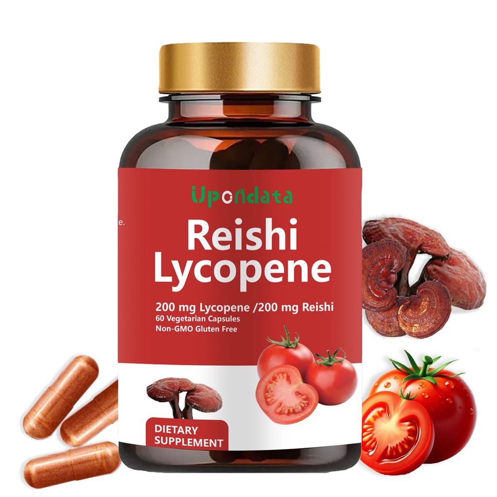 Lycopene Kapsle - Lycopene Dodatek 200mg s Reishi Houba 200mg, Přírodní Tomato Extract Houba Kapsle pro imunitní podporu - Gluten- Free, Non- GMO