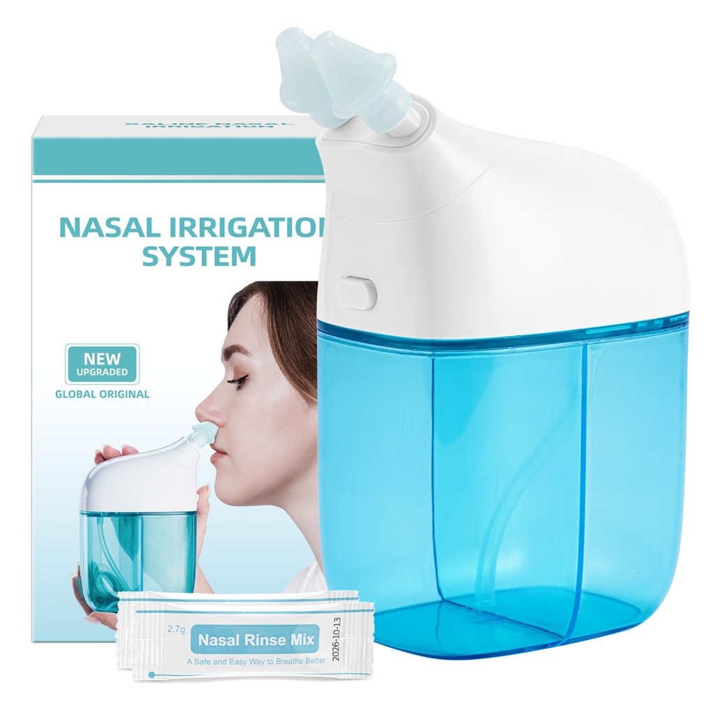 Nasal zavlažovací systém s 30 Saline Packets, Sinus Rinse Machine, Nose Sinus Cleaner Machine s nádrží na vodu a odpad - modrá