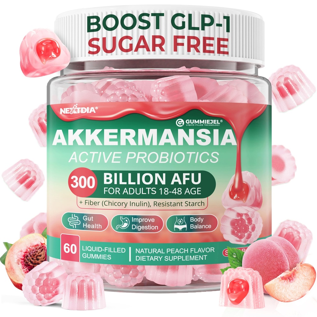 Akkermansia Probiotika Gummies s Prebiotics Fiber, 300 miliard AFU Akkermansia Muciniphila, s polyfenol ovoce, odpor Starch, Vitamin A D3 B2 pro metabolismus, stravitelný & Gut zdraví, 1Pack