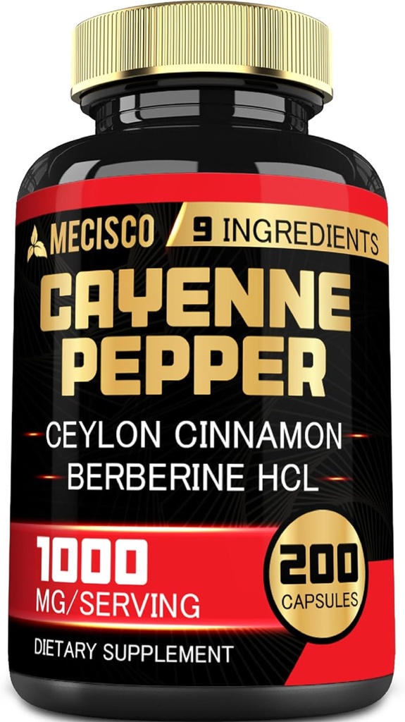 Kapsle Cayenne Pepper s Turmeric Curcumin Root, Berberine HCl, Ceylon Skořice Bark & Více - 200 Kapsle - Podpora stravovací zdraví, imunitní systém a rovnováhu těla