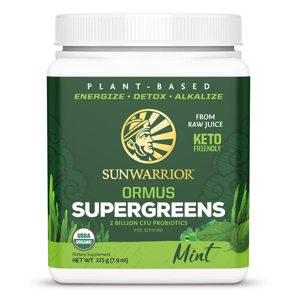 Organic Green Powder Superfood Complex 124; Organic Super Green Powder from Raw Juice with Probiotics Moringa Leaf & Electrolyte Minerals Un- GMO No Add Sugar (Mint, 45 Servings)