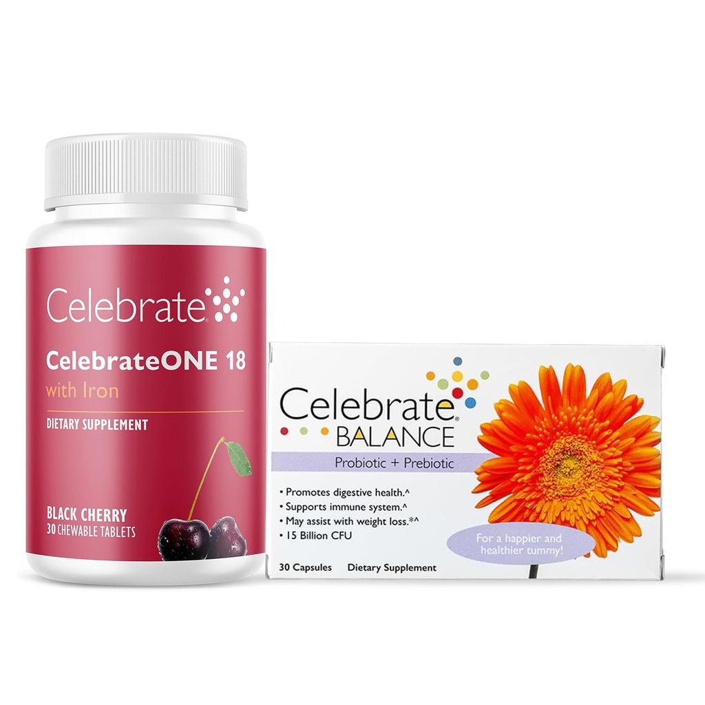 Oslavte Vitamíny Celebrate ONE Bariatric Multivitamin 18mg Železo a rovnováha Probiotický + Prebiotické kapsle Bundle - Podporuje stravitelné zdraví, Železné hladiny, a maximální absorpce živin pro Bariatric P
