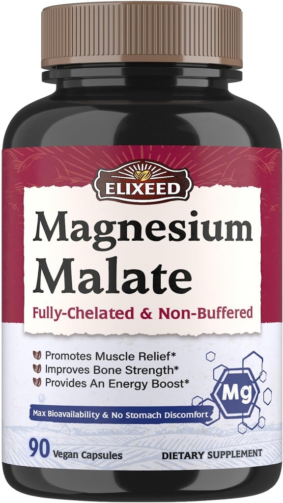 Malate Malate Kapsle, Magnesium doplňky, Chelated, Vysoká absorpce & Biologická dostupnost, Mineral pro muže, Ženy a děti, Energy Production & Muscle Recovery, 90 Vegan Caps