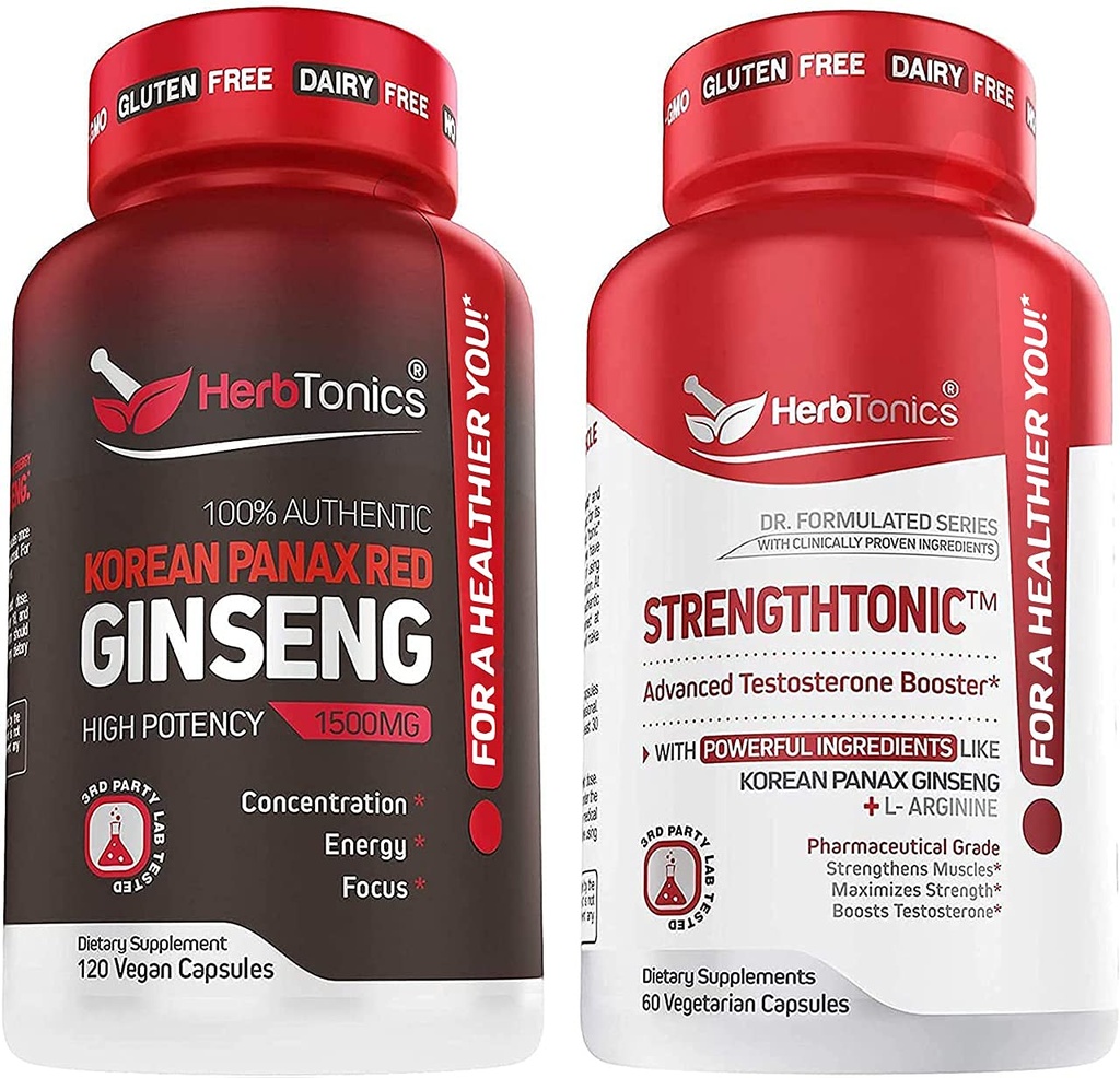 Herbtonics Korean Panax Red Ginseng a Posilovací Testosteron Booster pro muže Bundle