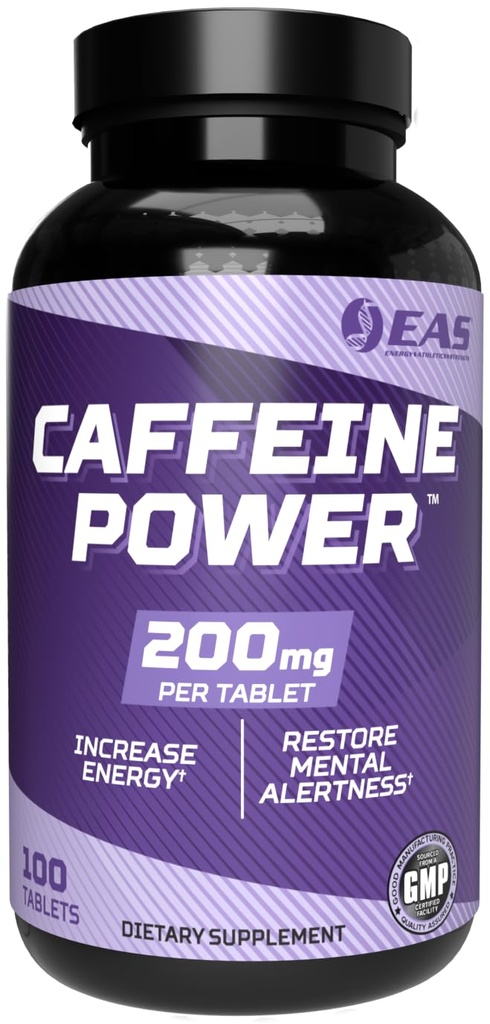 EAS Caffeine Power 200mg PREZISTA 124; Kofein pilulky dodatek PREZISTA 124; Zvýšení energie & Obnovit duševní bdělost PREZISTA 124; Gluten Free, non GMO, Vegetarian Friendly PREZISTA 124; 100 Tablet