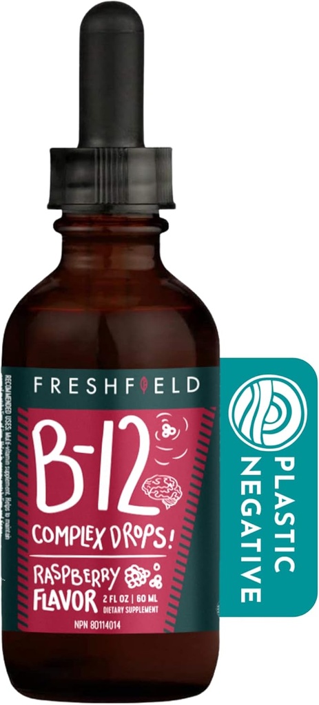 Freshfield Naturals B Complex Drops: B12, B2, B3, B5 a B6, Vegan- Friendly Liquid Formule, Enhanced Absorpce 124; 1200 mcg methylkobalamin 124; Energize, Elevate Mood, a Support Heart Health