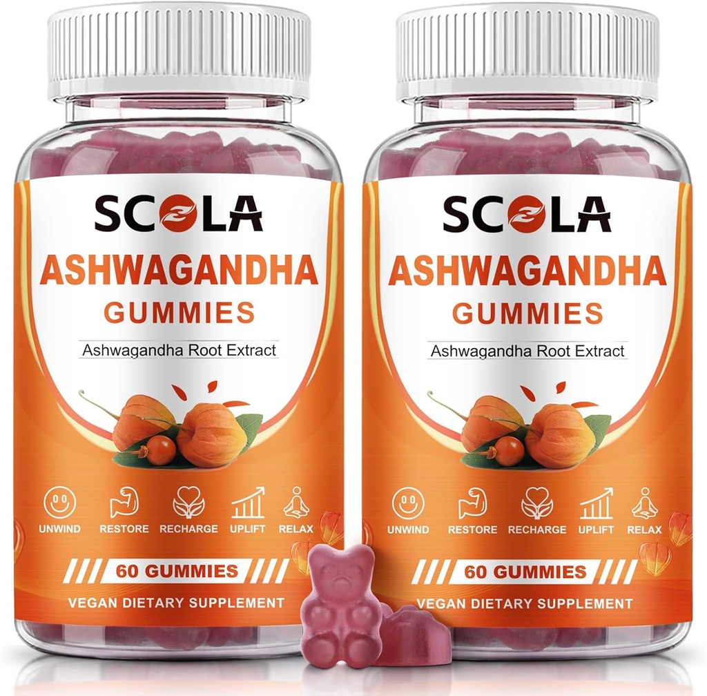 Ashwagandha Gummies, Calm Gummies with Ashwagandha Root Extract Vitamin D Zinek, Ashwagandha Dodatek pro spánkové stresové rovnováhy, Vegan, Non- GMO, gluten- Free, 120 Počet