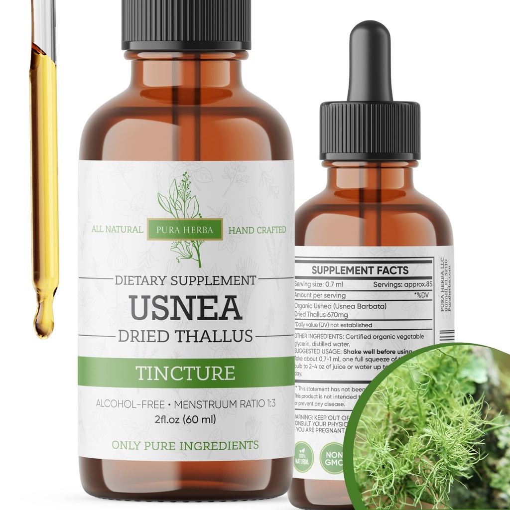 Organické Usnea kapalné kapky - Přírodní imunitní podpora a respirační zdraví pro dospělé - Vegan, Alcohol- Free, Made in USA, 2 Fl Oz
