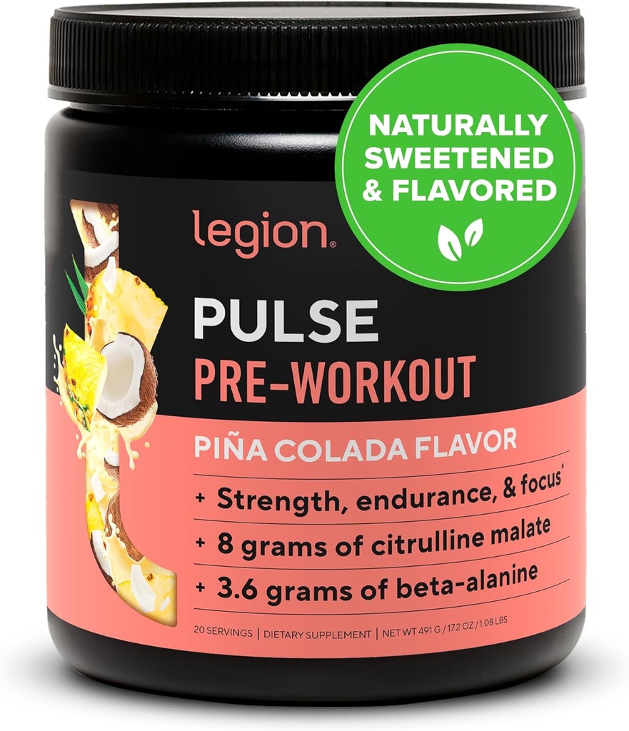 LEGION Pulse Pre Workout - Všechny přírodní oxid dusnatý Precvičení nápoj na zvýšení energie, Creatine Free, přirozeně slazené, Beta Alanin, Citruline, Alfa GPC (Pina Colada)